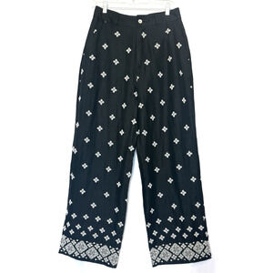 Rachel Zoe Womens Preppy Embroidered Wide‎ Leg Linen Pants Size 8 Resort Flax